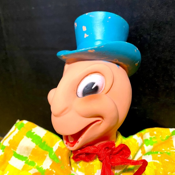 WALT DISNEY VTG 60s PINOCCHIO JIMINY CRICKET HAND PUPPET RUBBER HEAD & SQUEEKER - Picture 3 of 14